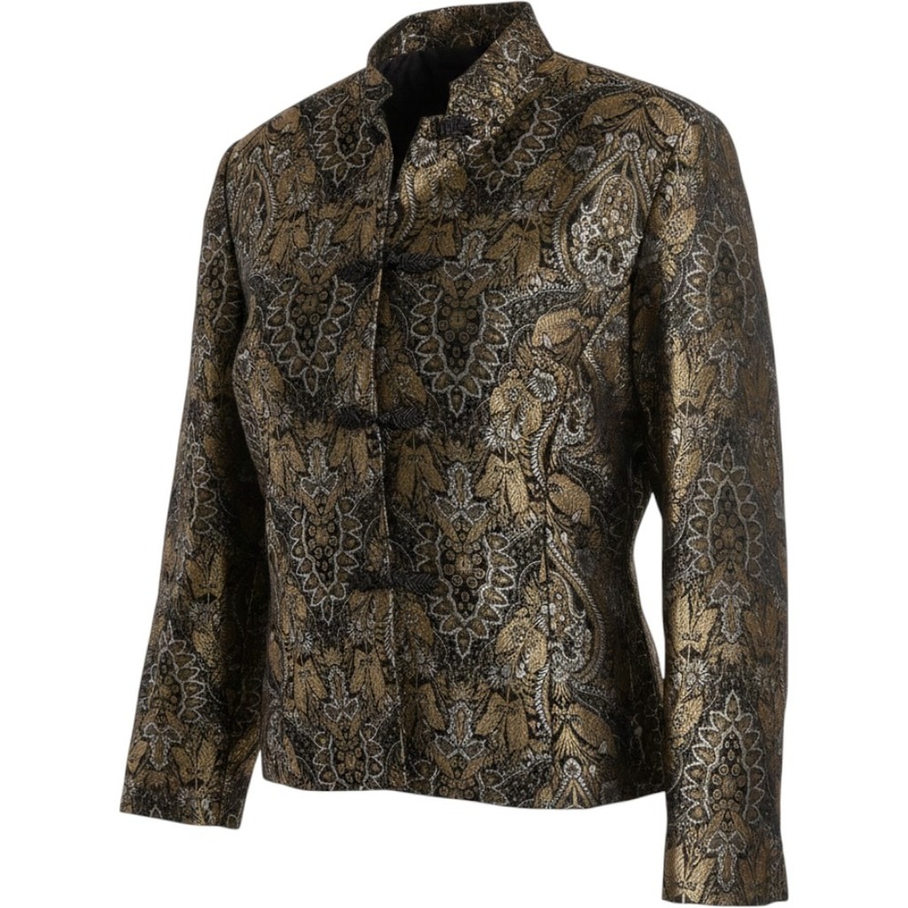 Vintage 80s Dress Barn Collection Black Gold Intricate Jacquard Jacket Women's L